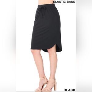 🌷NWT Zenana "Self Tie🎀 Tulip Hem🌷Midi Skirt w/Pockets🤗" Black🖤 Sz Large